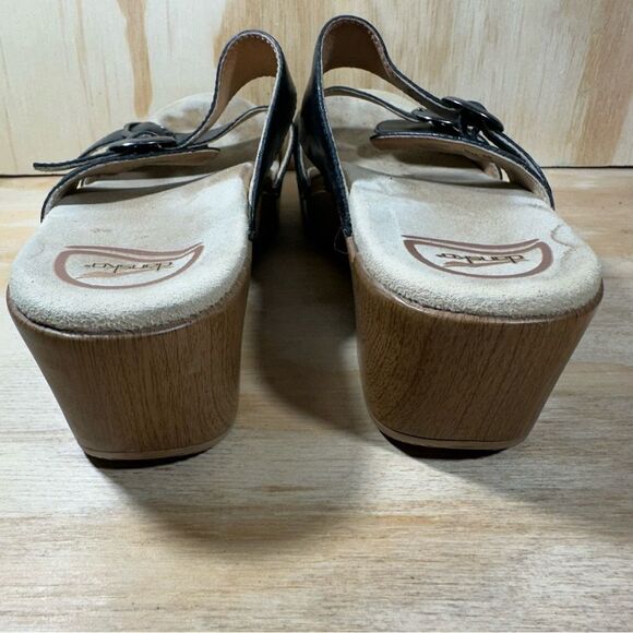 Dansko Black Leather Wedge Sandals Women’s Size 8.5 - Picture 6 of 9